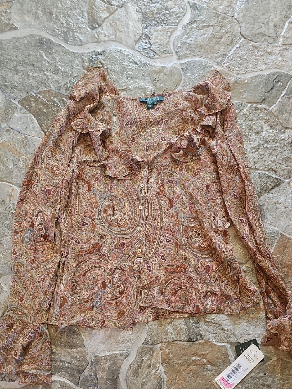 NWT Lauren Ralph Lauren Paisley Ruffle Button-Front Blouse